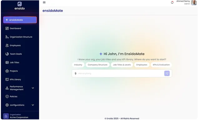 ensidoMate, the Ensido AI assistant, ready to answer questions about the organization